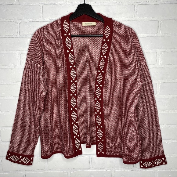 WoolOvers Women's Size Large Open Edge to Edge Embroidered Placket Cardigan Red - Picture 1 of 8